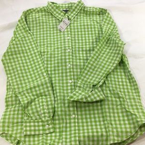 Lands’ End SZ L verdant green gingham Shirt NWT